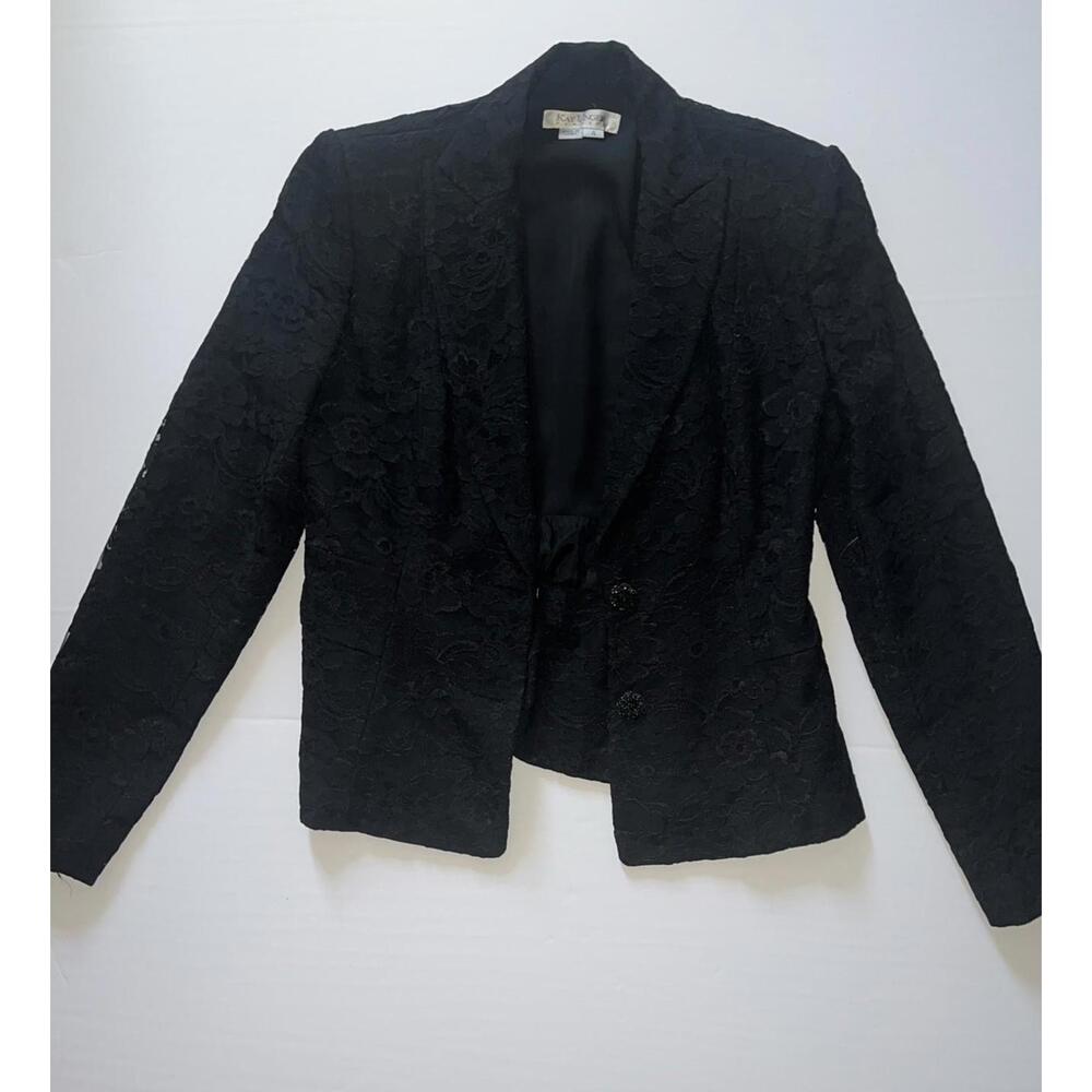 KAY UNGER NY Y2K Floral Lace Button Dress Blazer Jacket Women Size 4